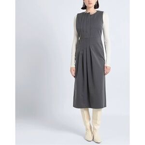 NWT Weili Zheng Gray Asymmetric Pleated Minimalist Sleeveless Midi Dress sz 00M